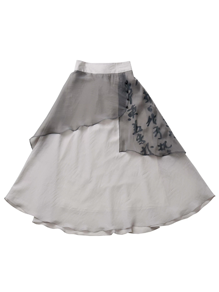 Shirt Top Dress Calligraphy Chiffon Suspender Chiffon Skirt