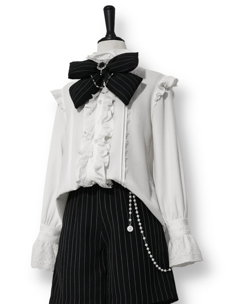 Theater White Fashion Sleeves Ruffle Shirt Ouji High Bunny Long Collar