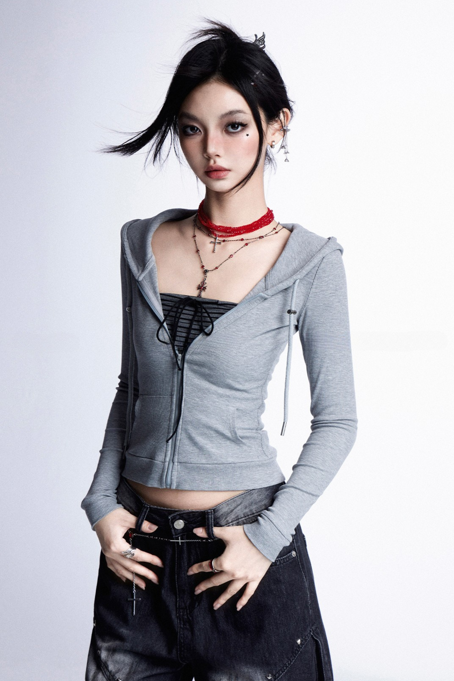 Slim Zip-up Top Hoodie