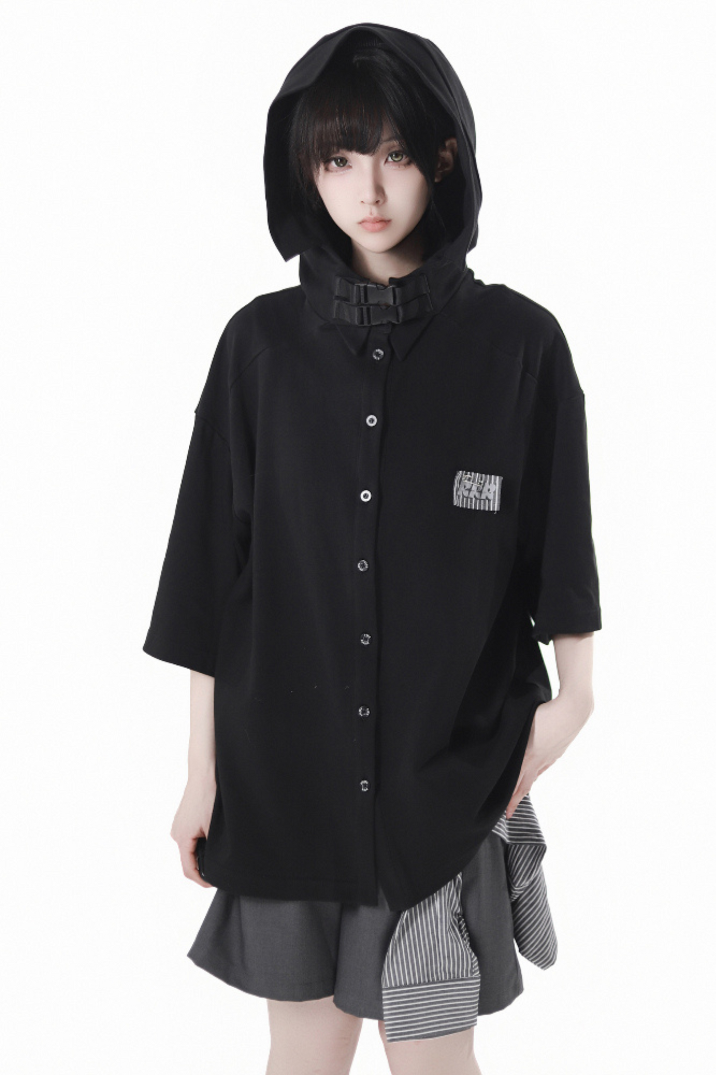 Weste + ärmellose Halbkapuzenjacke Top Hose Mode