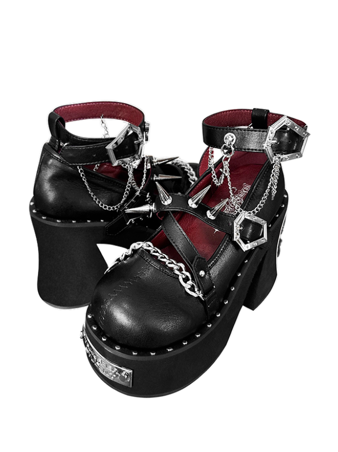 Witch Punk Round Shoes Rivet Dark Rose Platform Toe