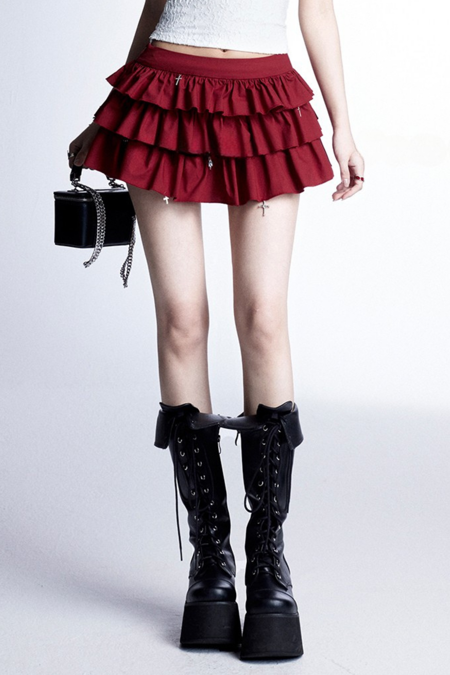 + Cross Cake Ruffle Hoodie Skirt Slim Hooded Top Tube