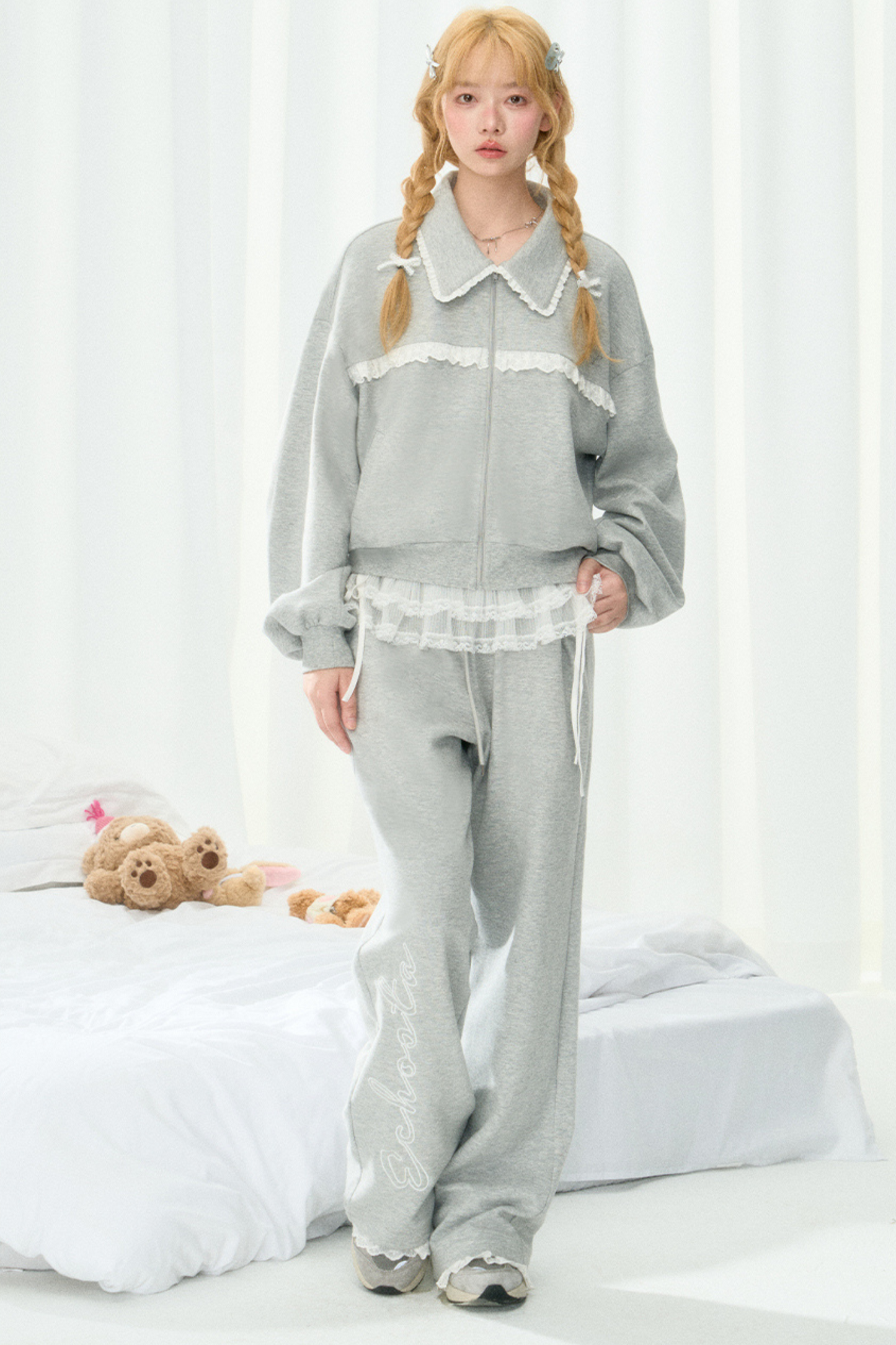 Sweatshirt Casual Girly Lace Setup