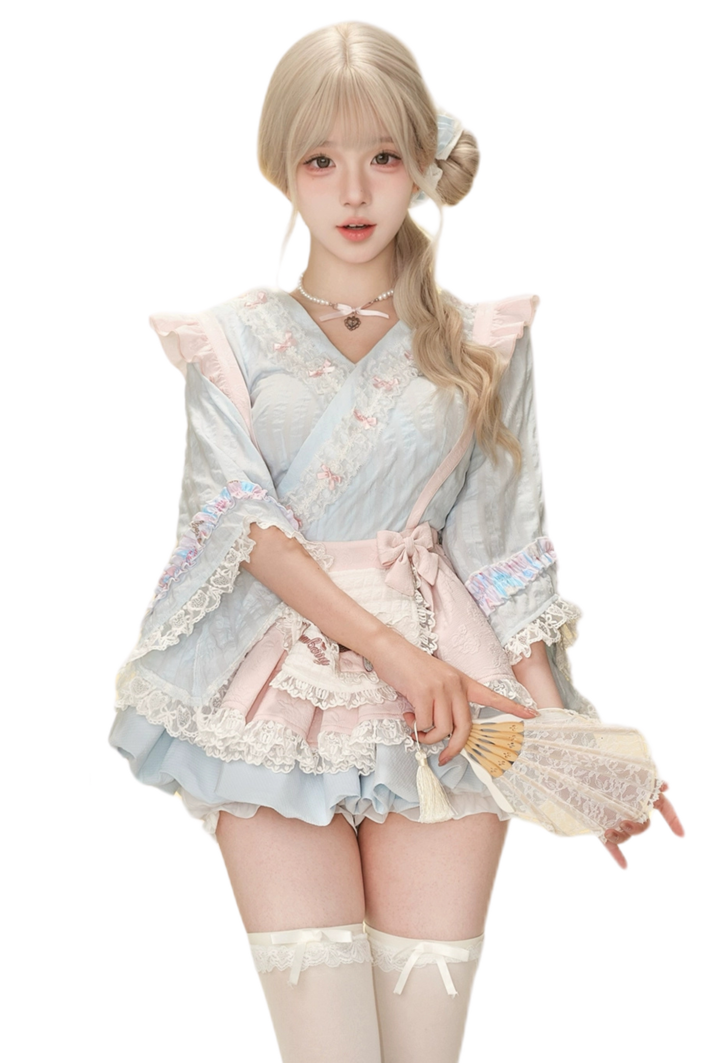 Suspender Blue Cherry Style Japanese Frosting Top Skirt +