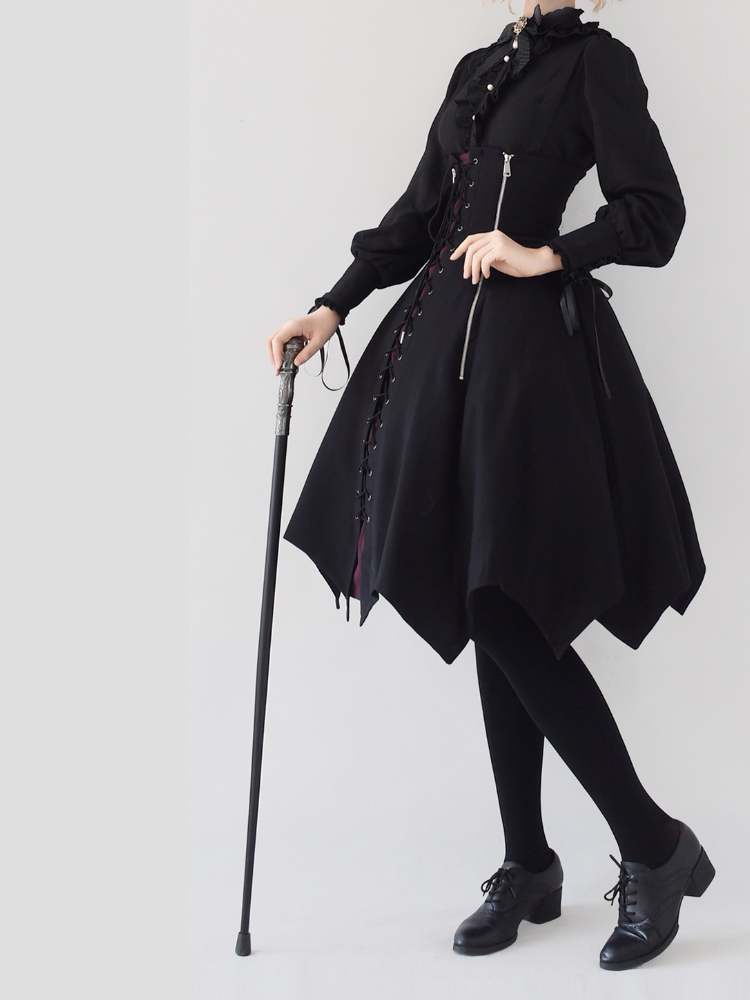 Plus Size Under Bust High Waist Skirt with Straps Handkerchief Hemline