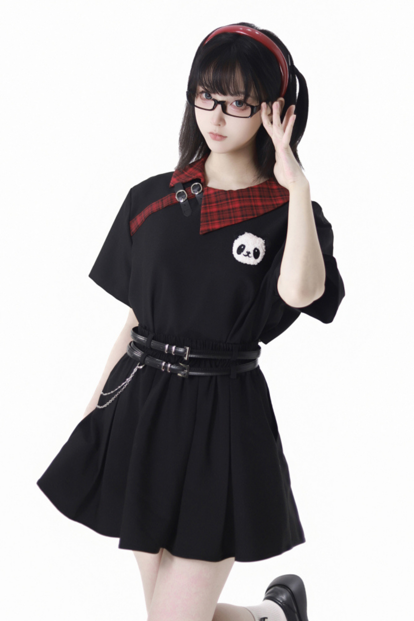 Comic Crop Top Skirt Dress Pleated Love Check Panda +