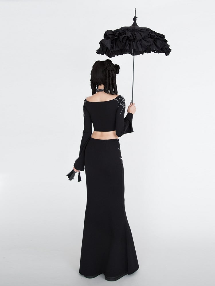Gothic Black Spiderweb Mermaid Skirt