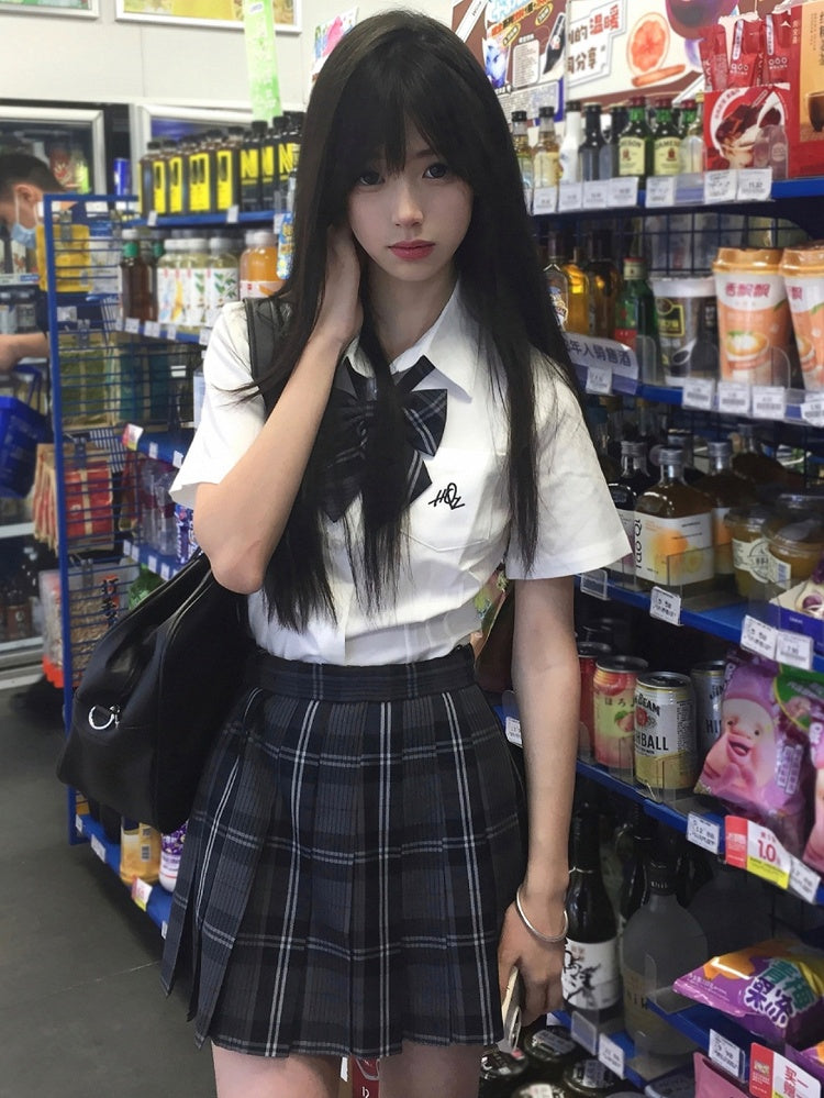 Preppy White Shirt Style Buchstabenstickerei Uniform JK