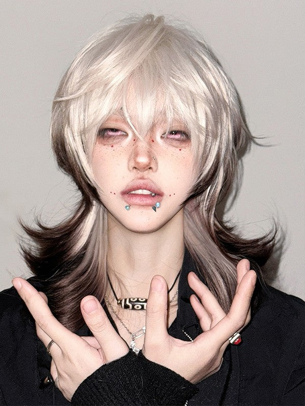 Bangs With Blonde And Air 43CM Length Ombre Brown Wavy Wig