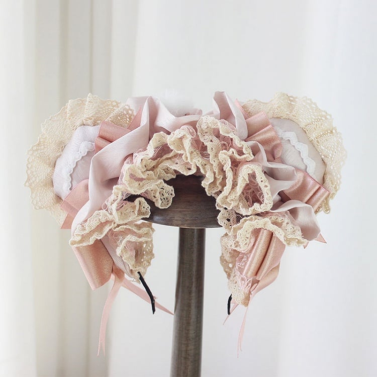 Bear Design Ruffles Lace Details and Lolita KC Embellished Ear Pink with