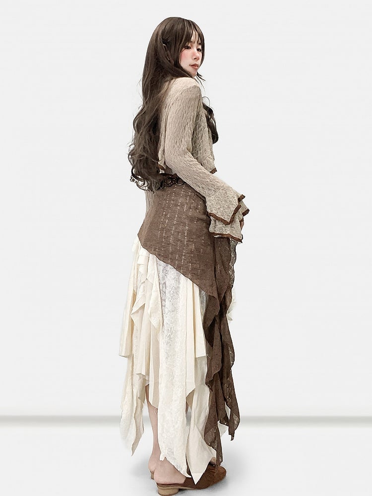 Bell Sleeves Hem White Millard Brown + Cardigan Fashion Dress Asymmetrical Cami Skirt
