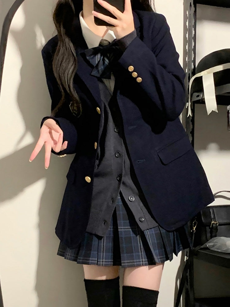 Rock Uniform Muster JK 42CM Plaid Blau Plissee