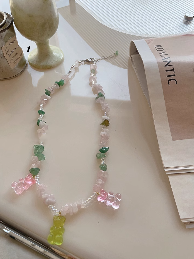 Collier et bracelet en forme d'ourson en gélatine Macron Y2K