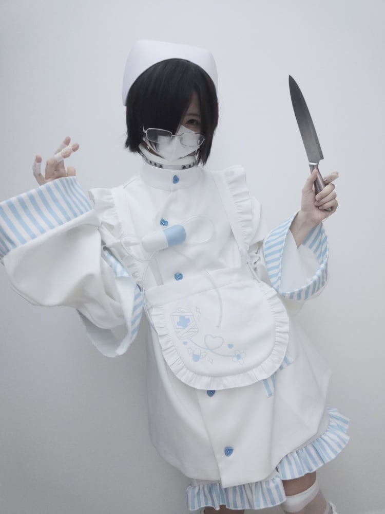 Tenshi Kaiwai Weiß & Blau Streifen Yami Kawaii Komplettset
