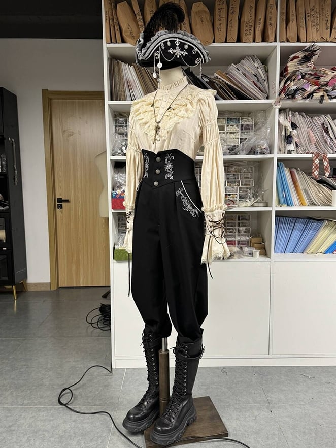Beige Sleeves Ruffle Blouse Neckline Leg-of-Mutton