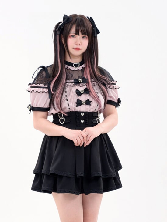 Jirai Kei Decorated Heart Bowknot Rhinestone Hairclips Black/Pink