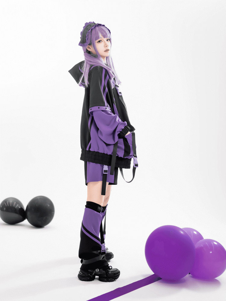 Black and Techwear Shorts Purple Colorblock