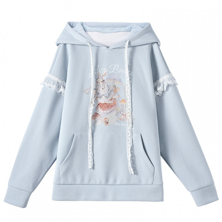 Yume Kawaii Blue Bunny Ear Hood Rabbit Print Hoodie