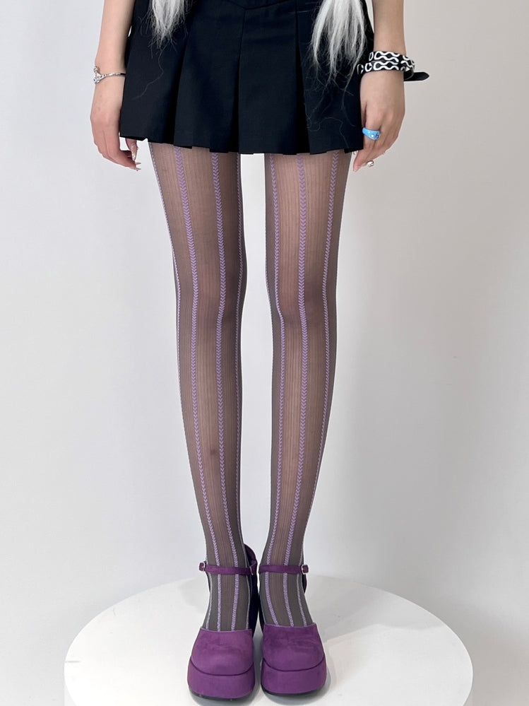 3 Farboptionen Y2K Strumpfhose mit Herz-Streifenmuster