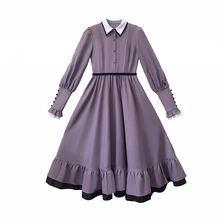 Waist with Belt Velvet Purple Sweet Lolita One Piece High Waist Dress