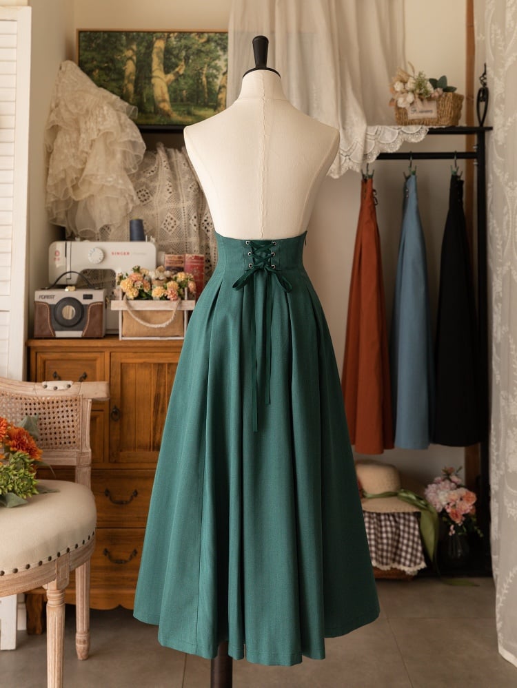 Jupe mi-longue Lolita classique élégante taille haute vert paon