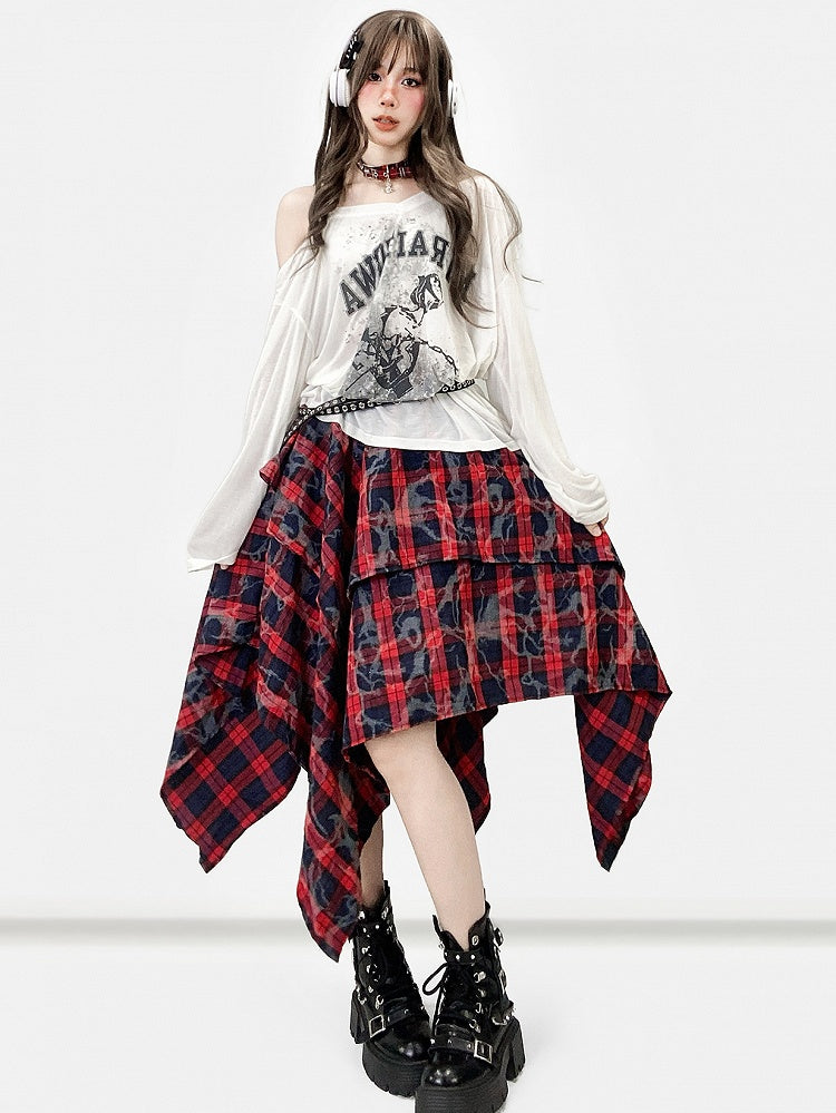 Asymmetrical Print Top Neckline Long Sleeves White Design