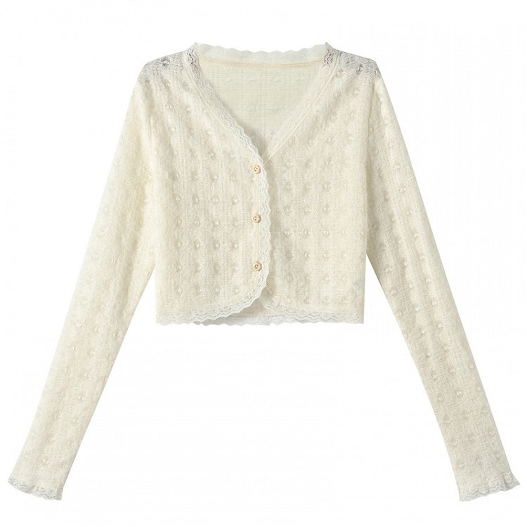 Sweet Creamy Yellow Lace Trim Cardigan