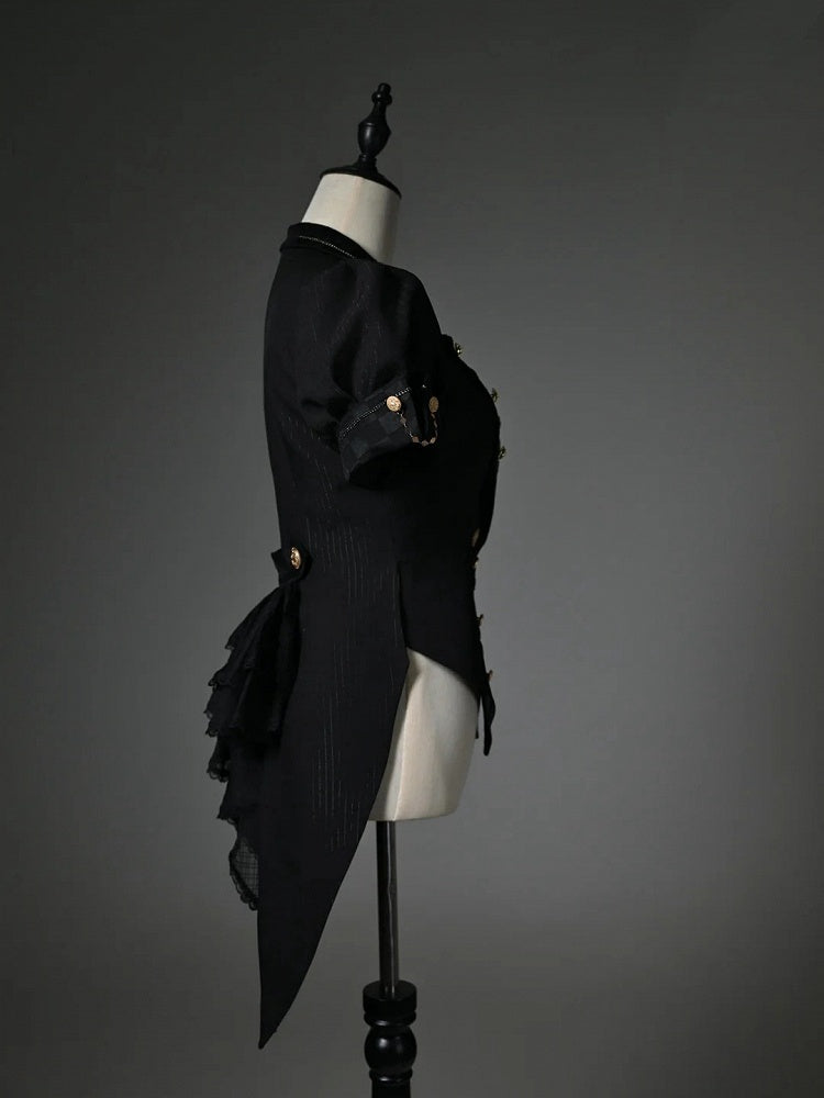 Sleeves Top Puff Blazer Black Split-Tail Short Collar