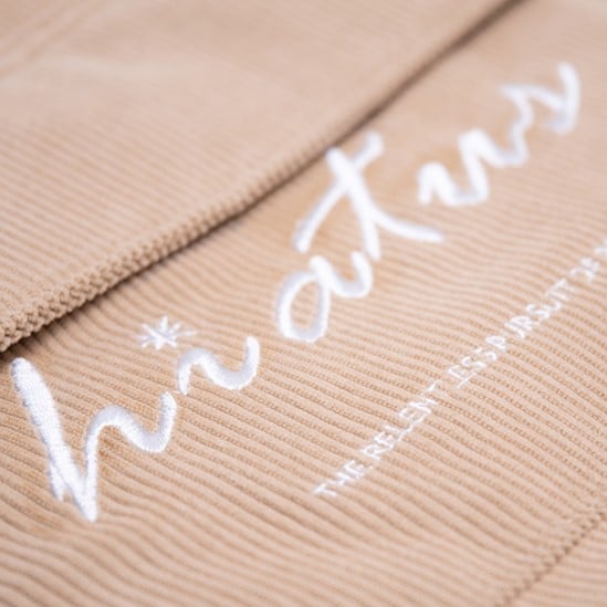 Lightweight With Embroidered Lettering Capacity Brown Corduroy Tote Bag: Large