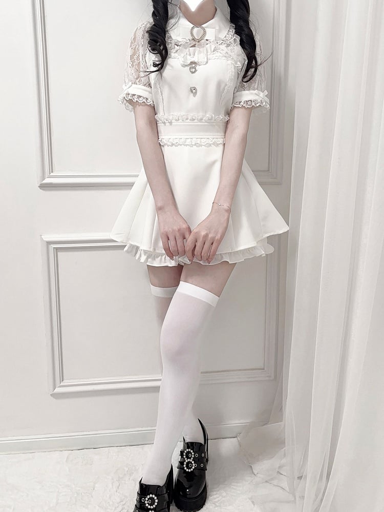 Set Kei Sweetheart Decoration + Shawl White Collar Jirai Bowtie -Shirt Top Lace Shorts Rhinestone
