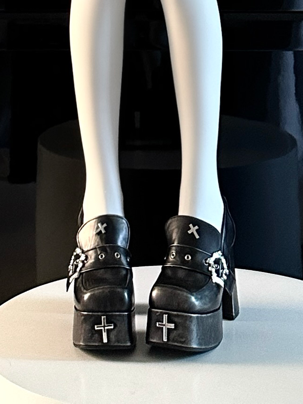 Matte Block Buckle High 11/13cm Black Coffin Gothic with Heels Platform