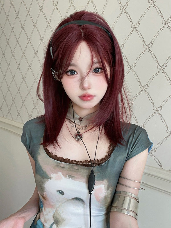 Reddish Brown Straight Synthetic Wig With Bangs