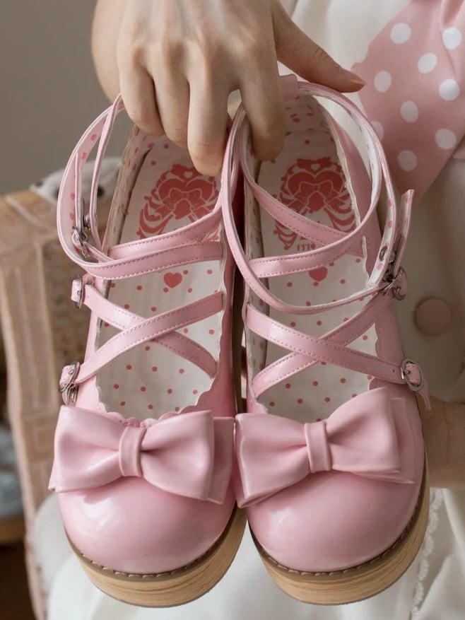 Lolita Zehenschuhe Plateau Rund Süß - Pink Peach