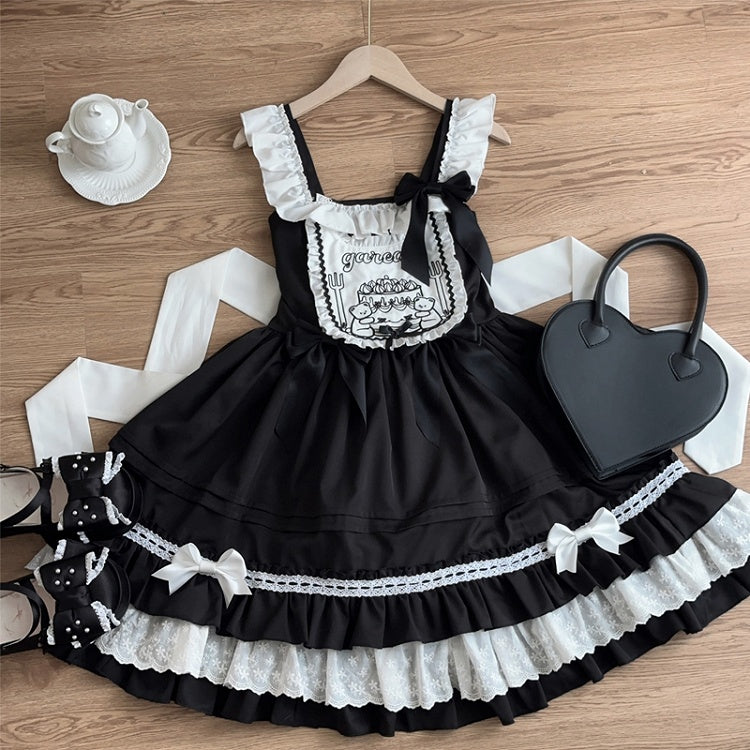 Cake Teddy Embroidery Bodice Sweet and Black Lolita Dress