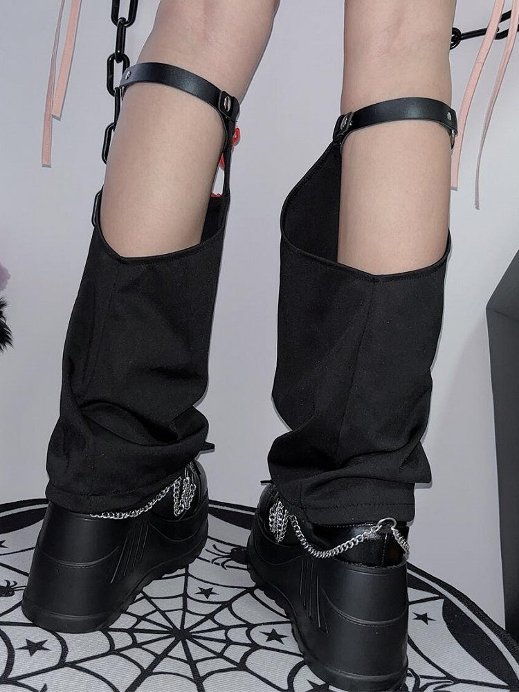 Y2K Warmers Leg BlackRed Knot Button Cheongsam Style