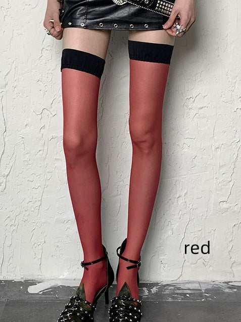Punk Y2K Semi-sheer White/Black/Red Stockings Overknee