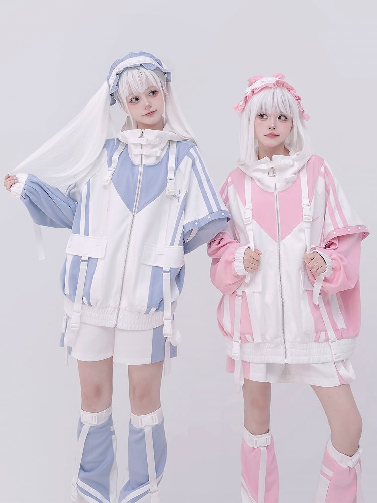 White Pink Techwear Shorts Colorblock and