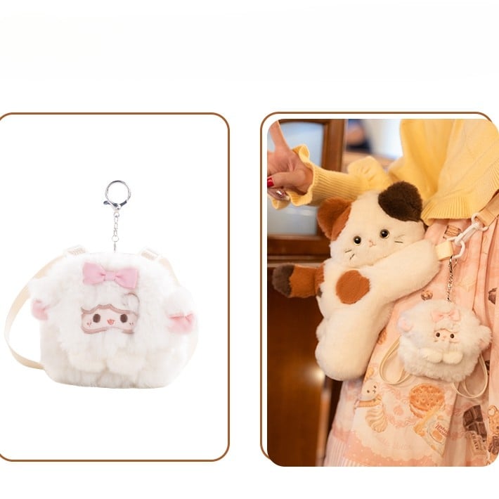 Small/Middle/Large Backpack/Crossbody Options Bag Cute 3 Keychian Heart Size White Kitty + Plush