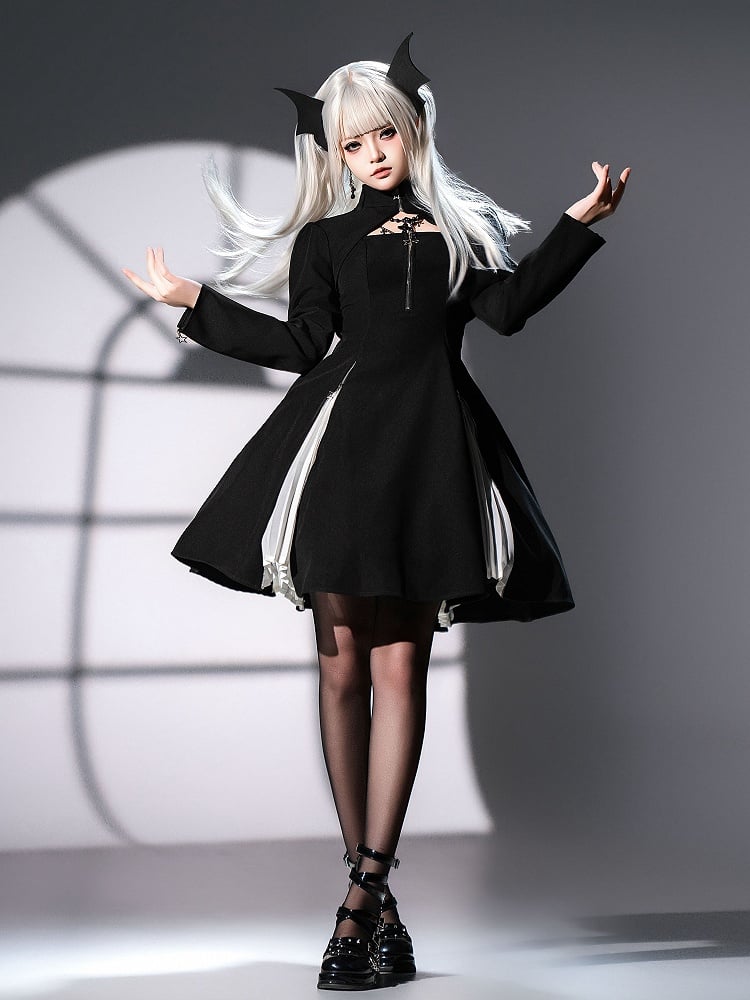 Waist Thin Shoulder Lolita Straps Gothic Fit Slim Dress Black