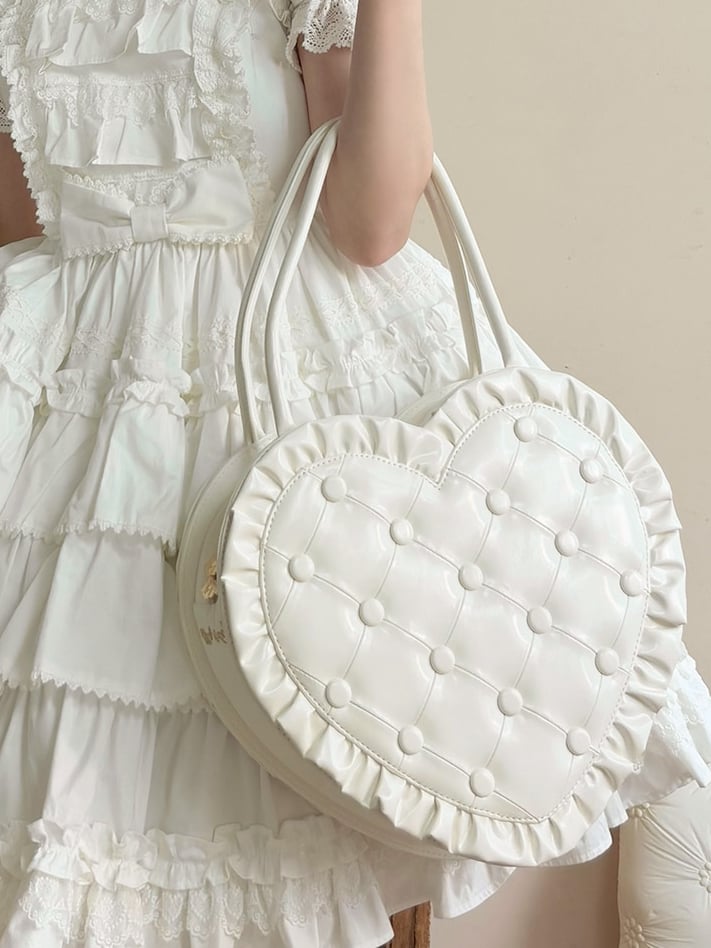 White Trim Quilted with Handbag Heart-Shaped Lolita Ruffle