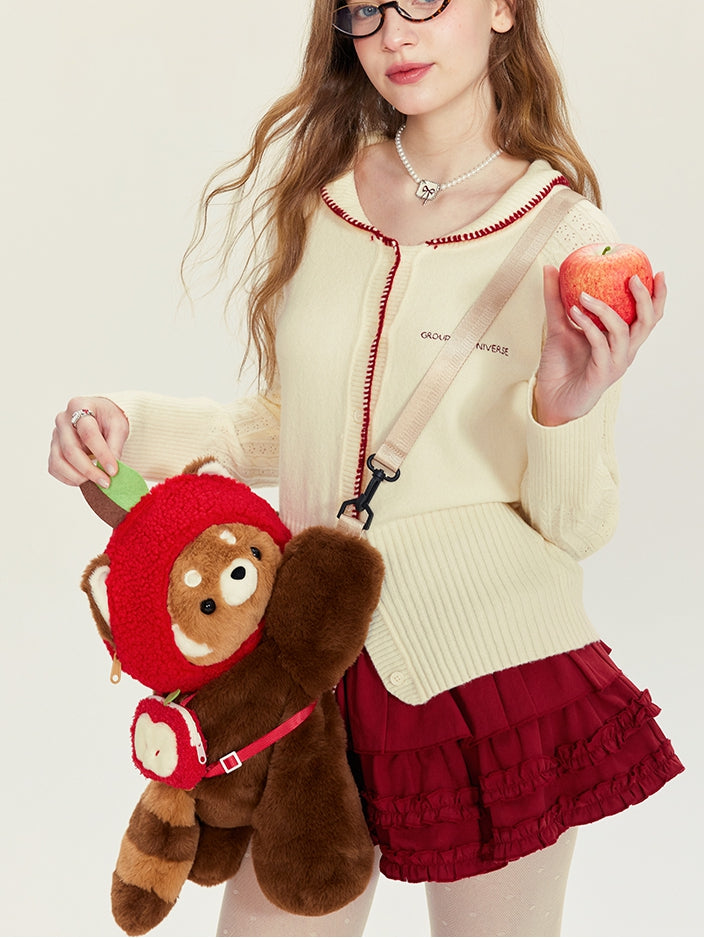 + Apple Red Backpack/Crossbody Brown 28/40 cm Panda/Apple Bag Cute Keychain Plush Hat Panda