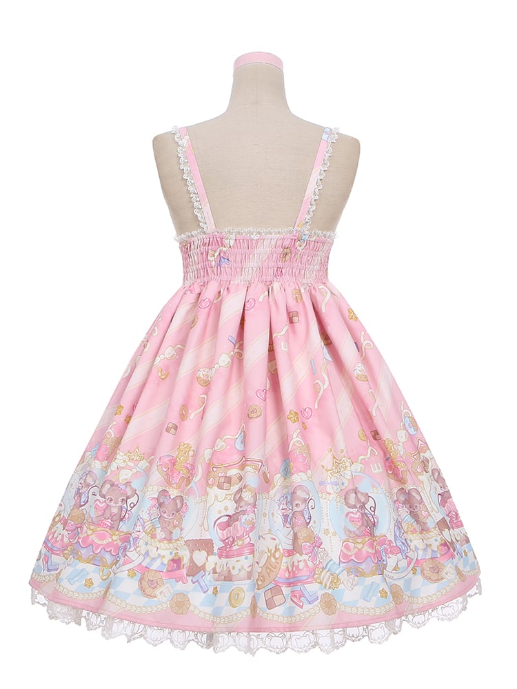 Ears Bow Pink Big Neckline JSK Sweet Lolita Dress Adorable Mouse Print Mouse Design