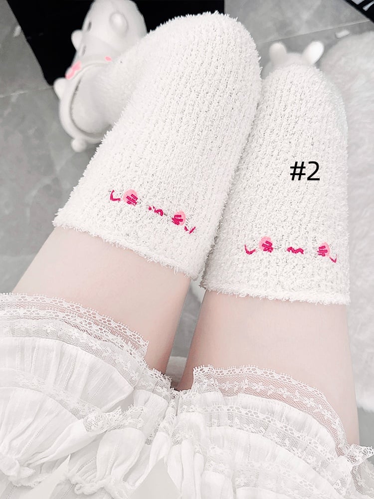 Sweet Lolita Embroidered Coral Fleece Overknee Stockings