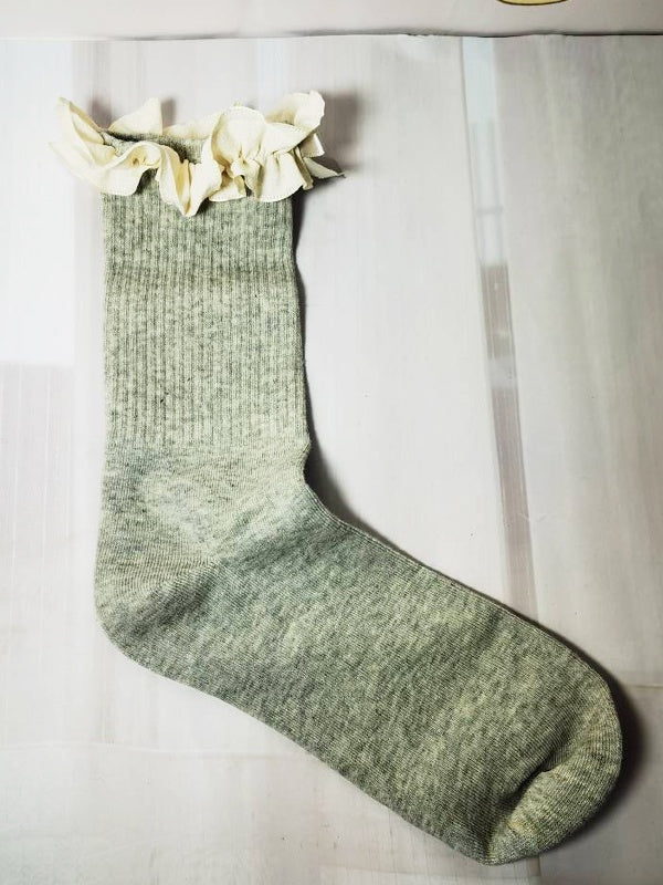 Grey Sweet Bowknot Ruffled Cuff Calf Socks