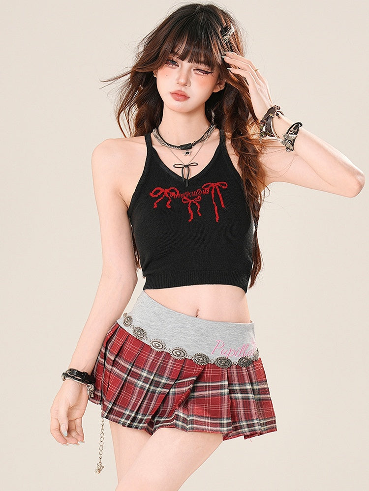 Bowknot Print Top BlackRed Glamorous Cami Bittersweet