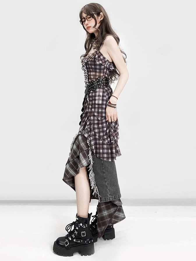 Saummuster Cami Glamorous Bittersweet Brown Plaid Asymmetrisch