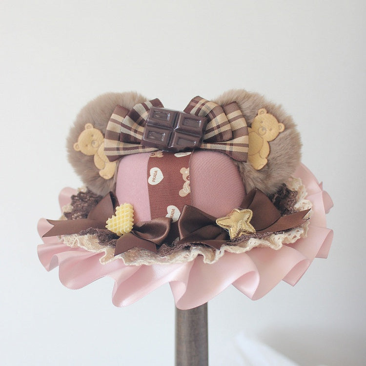 6 Plush Bowknot Mini Bear Decorated Hat Ear Color Options Chocolate Details