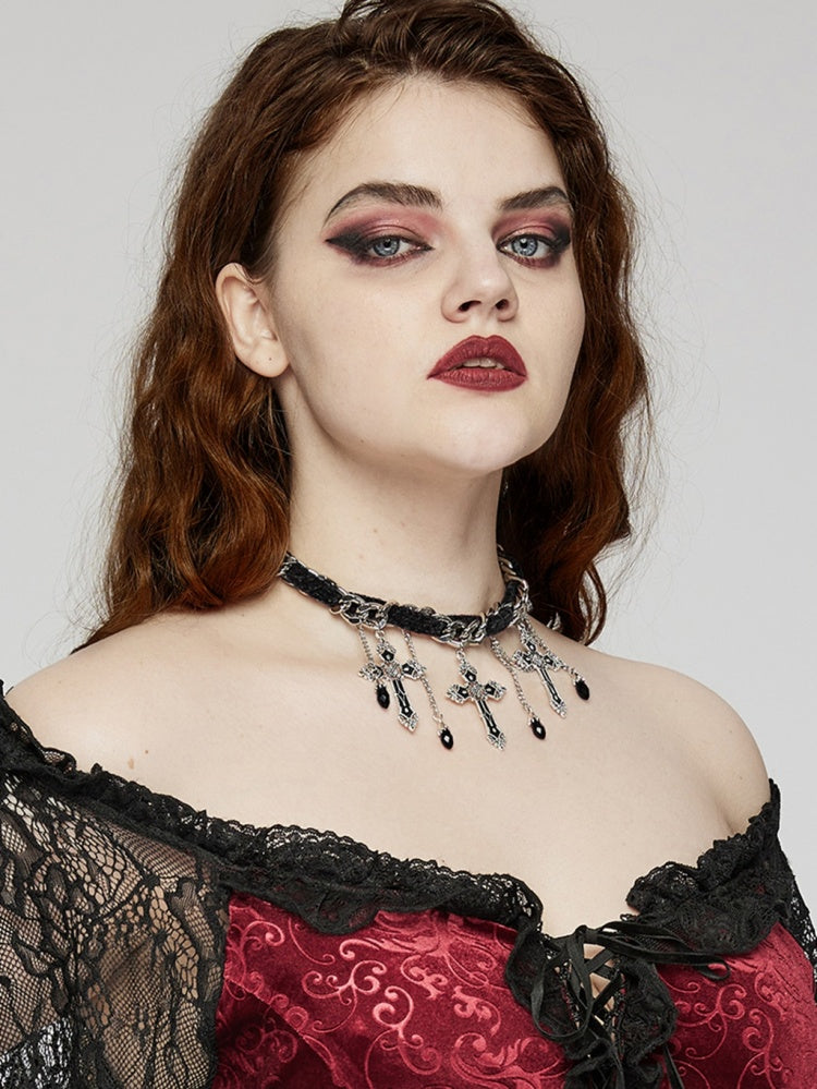 Wunderschönes schwarzes Gothic-Kreuz-Halsband