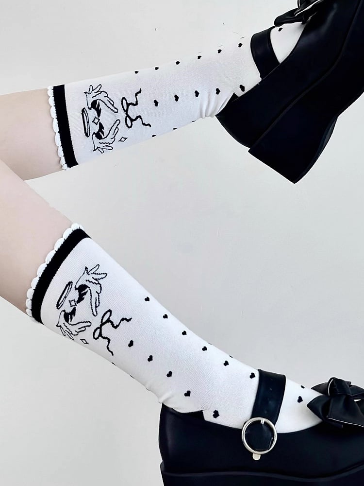 Angel Black Wings Calf Print Lolita Socks