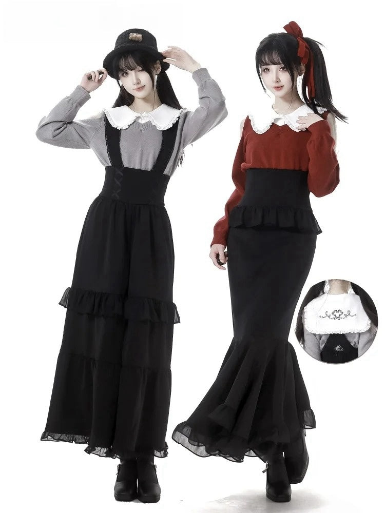 Wine Red/Grey Peter Pan Collar Sweater